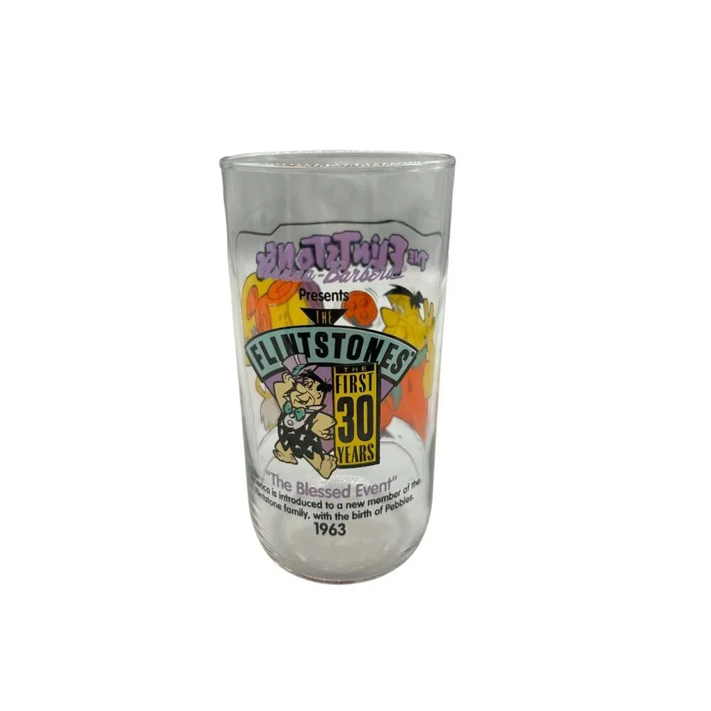 1991 Hardee's Flintstones Fred & Wilma Glass Tumbler 30th Anniversary‎ Promo